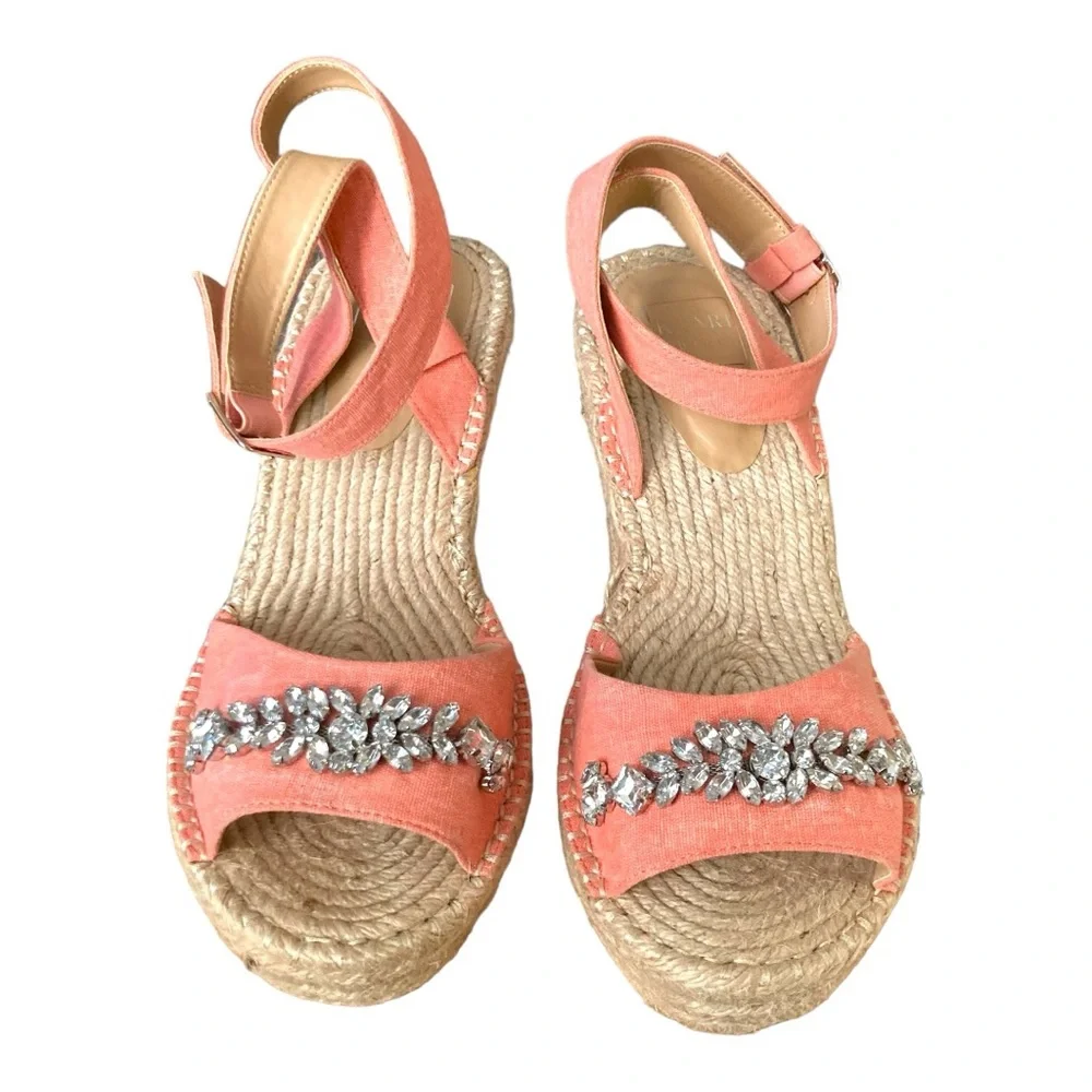 Kaari Blue Wedge Coral Color Wrap Strap‎ & Rhinestones Size 11